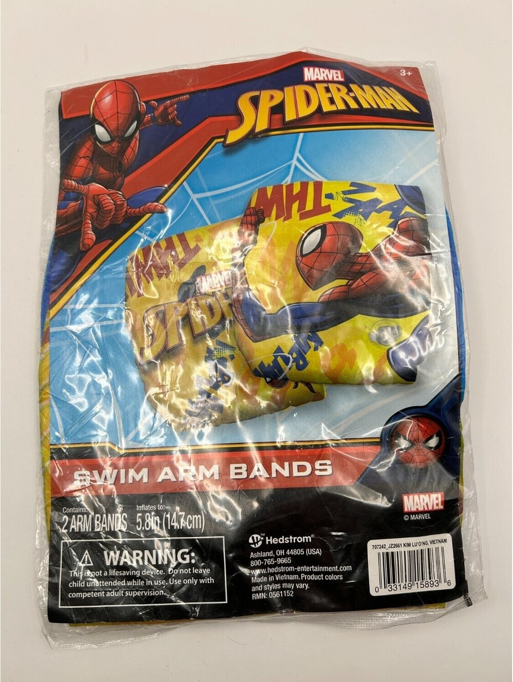 Hedstrom Spider-Man Swim Arm Bands Inflatable 5.8 in Yellow New Licensed Marvel